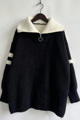 Quarter Zip Striped Dropped Shoulder Sweater - V.I.P Digital Presence
