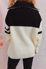 Quarter Zip Striped Dropped Shoulder Sweater - V.I.P Digital Presence