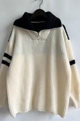 Quarter Zip Striped Dropped Shoulder Sweater - V.I.P Digital Presence