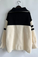 Quarter Zip Striped Dropped Shoulder Sweater - V.I.P Digital Presence
