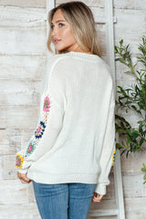 Randomly mixed color hand hook flower splicing V-neck pullover sweater - V.I.P Digital Presence