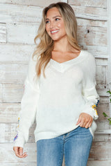 Randomly mixed color hand hook flower splicing V-neck pullover sweater - V.I.P Digital Presence