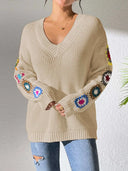 Randomly mixed color hand hook flower splicing V-neck pullover sweater - V.I.P Digital Presence