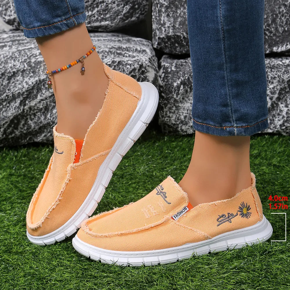 Raw Edge Round Toe Embroidery Flat Slip-Ons - V.I.P Digital Presence