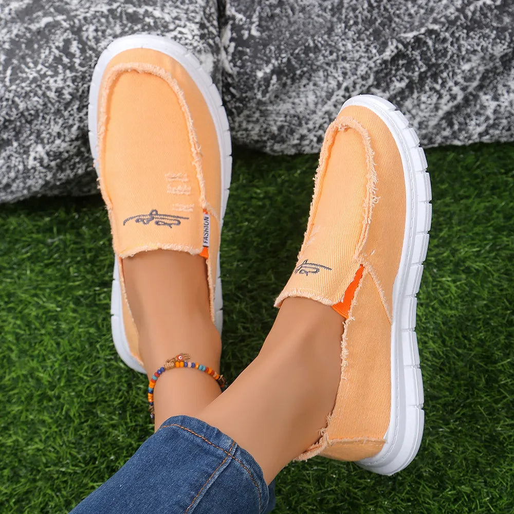 Raw Edge Round Toe Embroidery Flat Slip-Ons - V.I.P Digital Presence