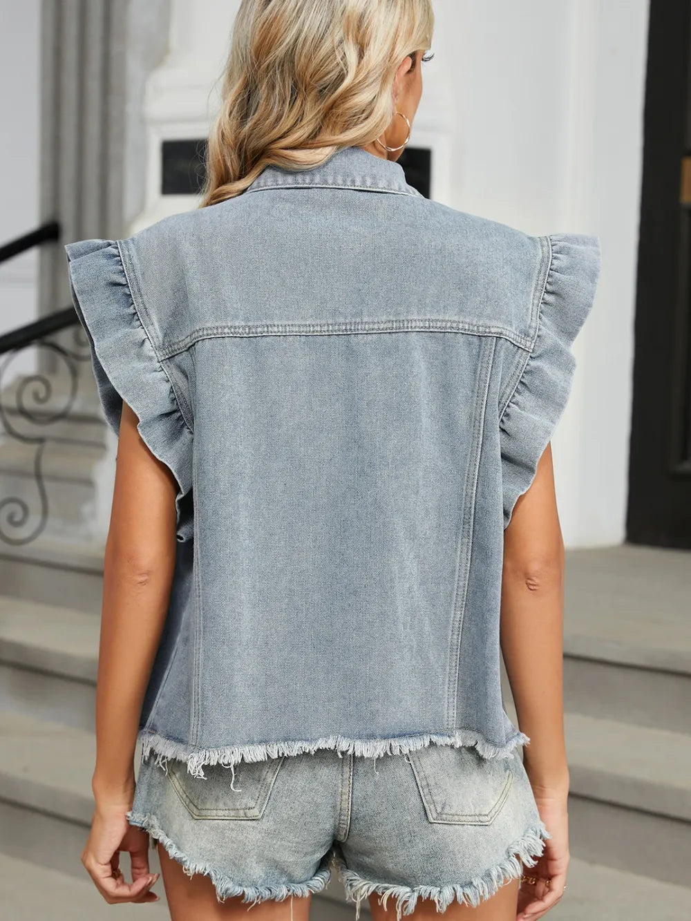 Raw Hem Cap Sleeve Denim Jacket - V.I.P Digital Presence