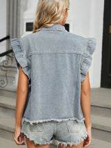 Raw Hem Cap Sleeve Denim Jacket - V.I.P Digital Presence