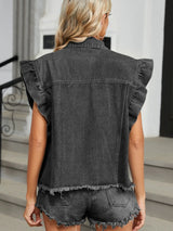 Raw Hem Cap Sleeve Denim Jacket - V.I.P Digital Presence