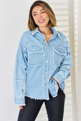 Raw Hem Dropped Shoulder Denim Top - V.I.P Digital Presence