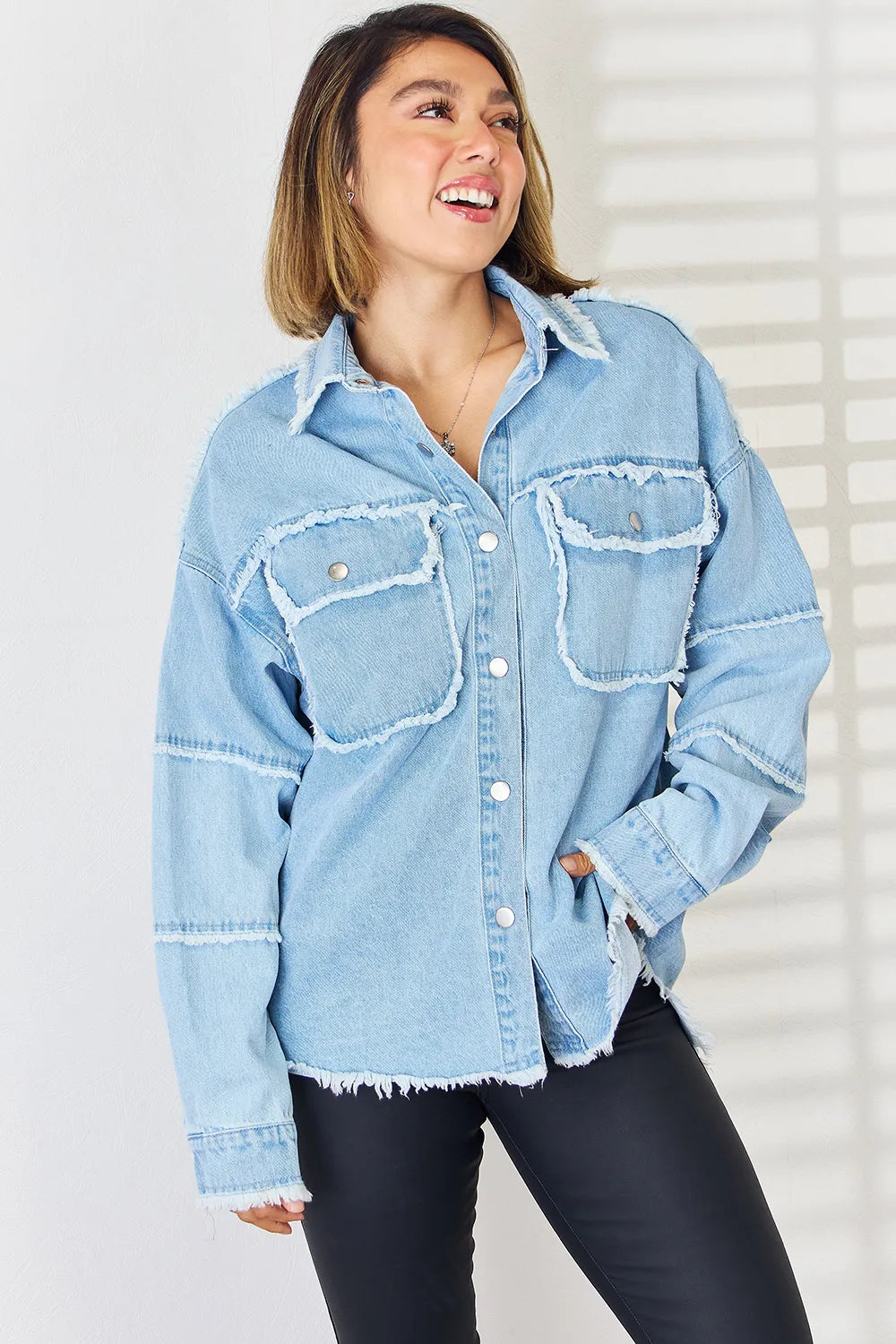 Raw Hem Dropped Shoulder Denim Top - V.I.P Digital Presence