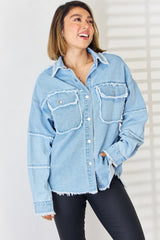 Raw Hem Dropped Shoulder Denim Top - V.I.P Digital Presence