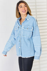 Raw Hem Dropped Shoulder Denim Top - V.I.P Digital Presence