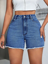 Raw Hem High Waist Denim Shorts - V.I.P Digital Presence