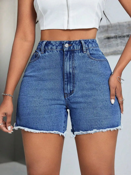 Raw Hem High Waist Denim Shorts - V.I.P Digital Presence