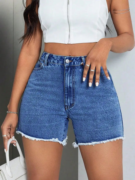 Raw Hem High Waist Denim Shorts - V.I.P Digital Presence