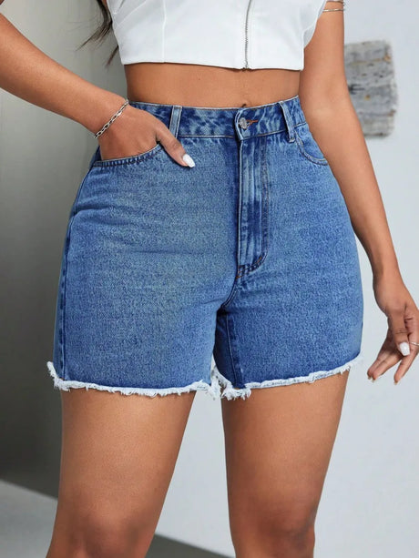 Raw Hem High Waist Denim Shorts - V.I.P Digital Presence