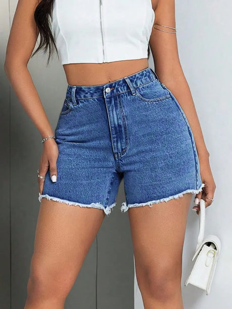 Raw Hem High Waist Denim Shorts - V.I.P Digital Presence