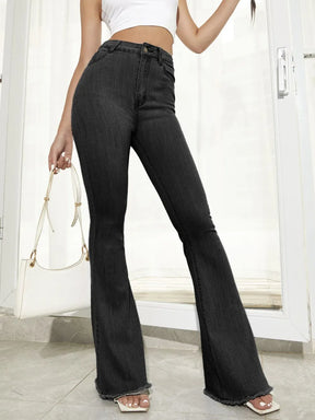 Raw Hem High Waist Flare Jeans - V.I.P Digital Presence
