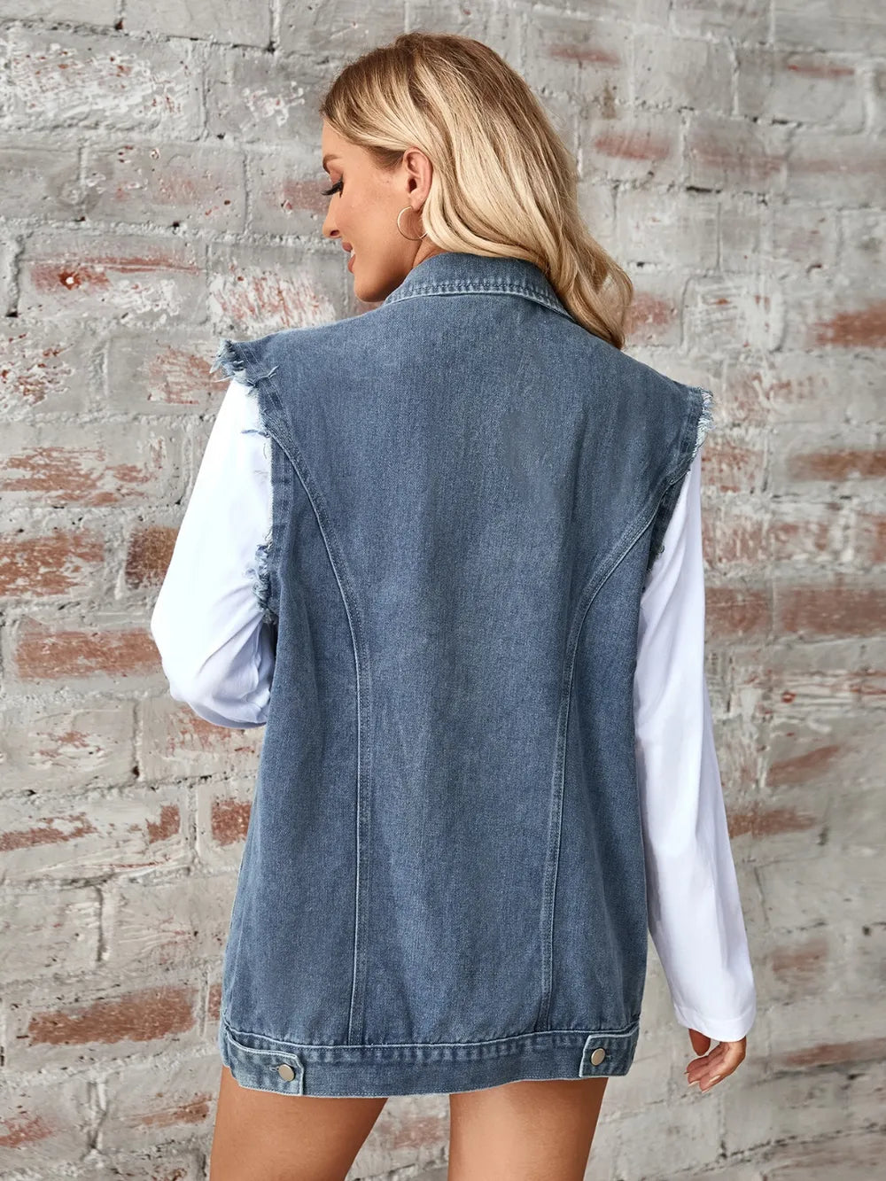 Raw Hem Sleeveless Button Up Denim Jacket - V.I.P Digital Presence