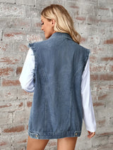Raw Hem Sleeveless Button Up Denim Jacket - V.I.P Digital Presence