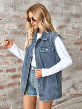 Raw Hem Sleeveless Button Up Denim Jacket - V.I.P Digital Presence