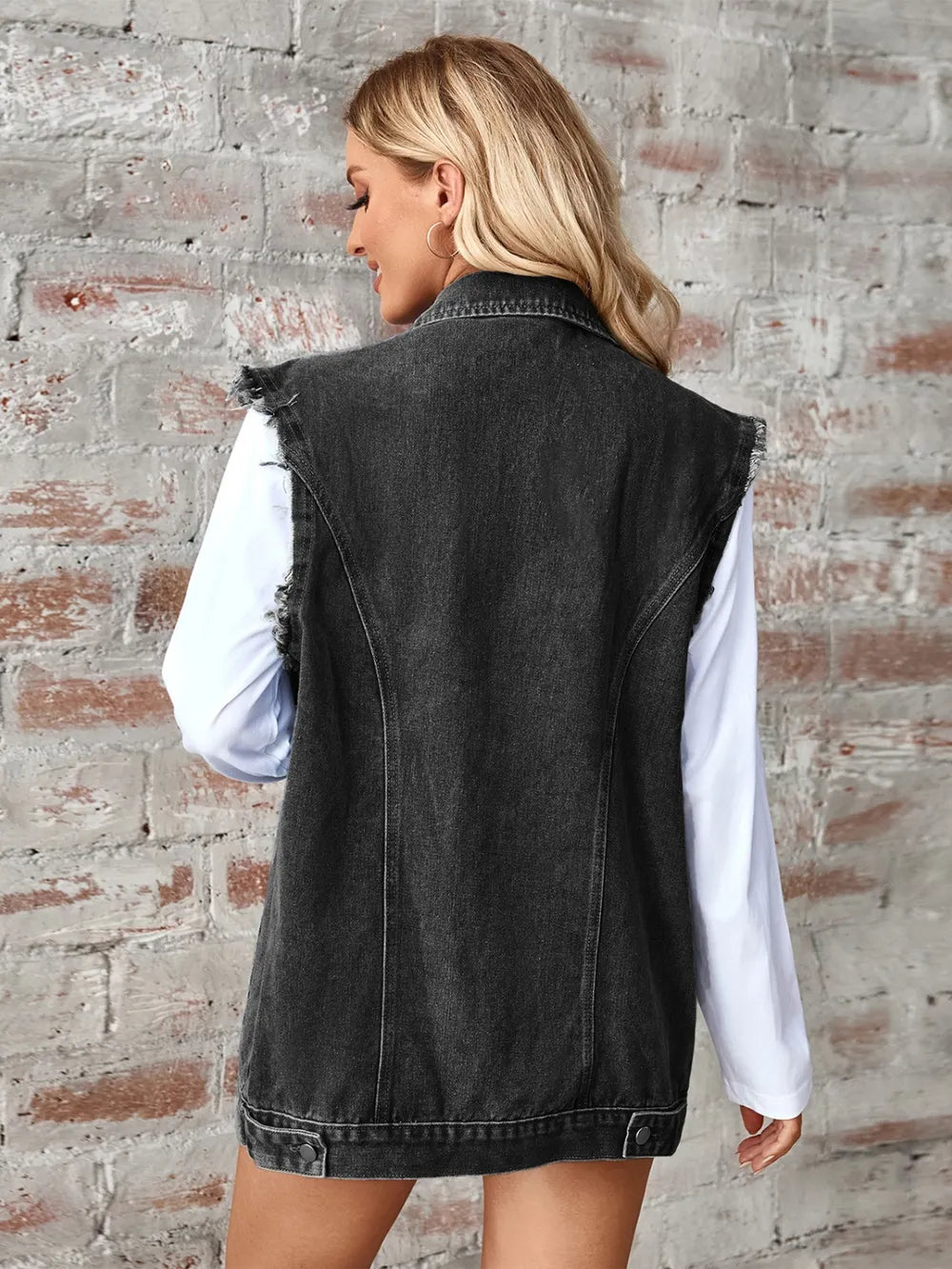 Raw Hem Sleeveless Button Up Denim Jacket - V.I.P Digital Presence