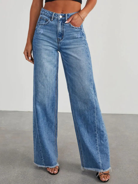 Raw Hem Wide Leg Jeans - V.I.P Digital Presence