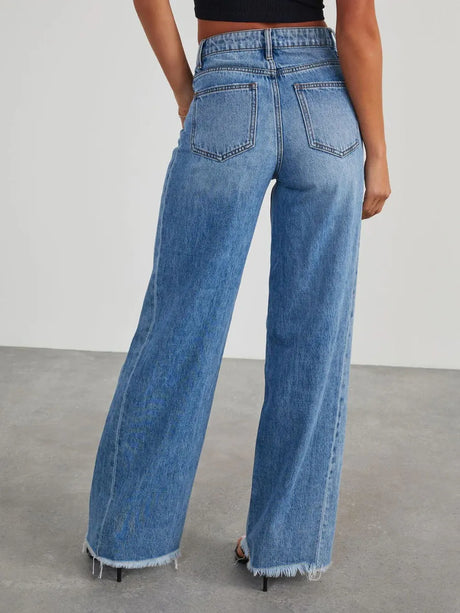 Raw Hem Wide Leg Jeans - V.I.P Digital Presence