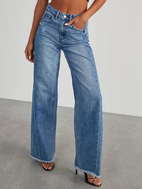 Raw Hem Wide Leg Jeans - V.I.P Digital Presence