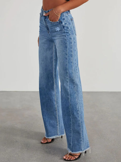 Raw Hem Wide Leg Jeans - V.I.P Digital Presence