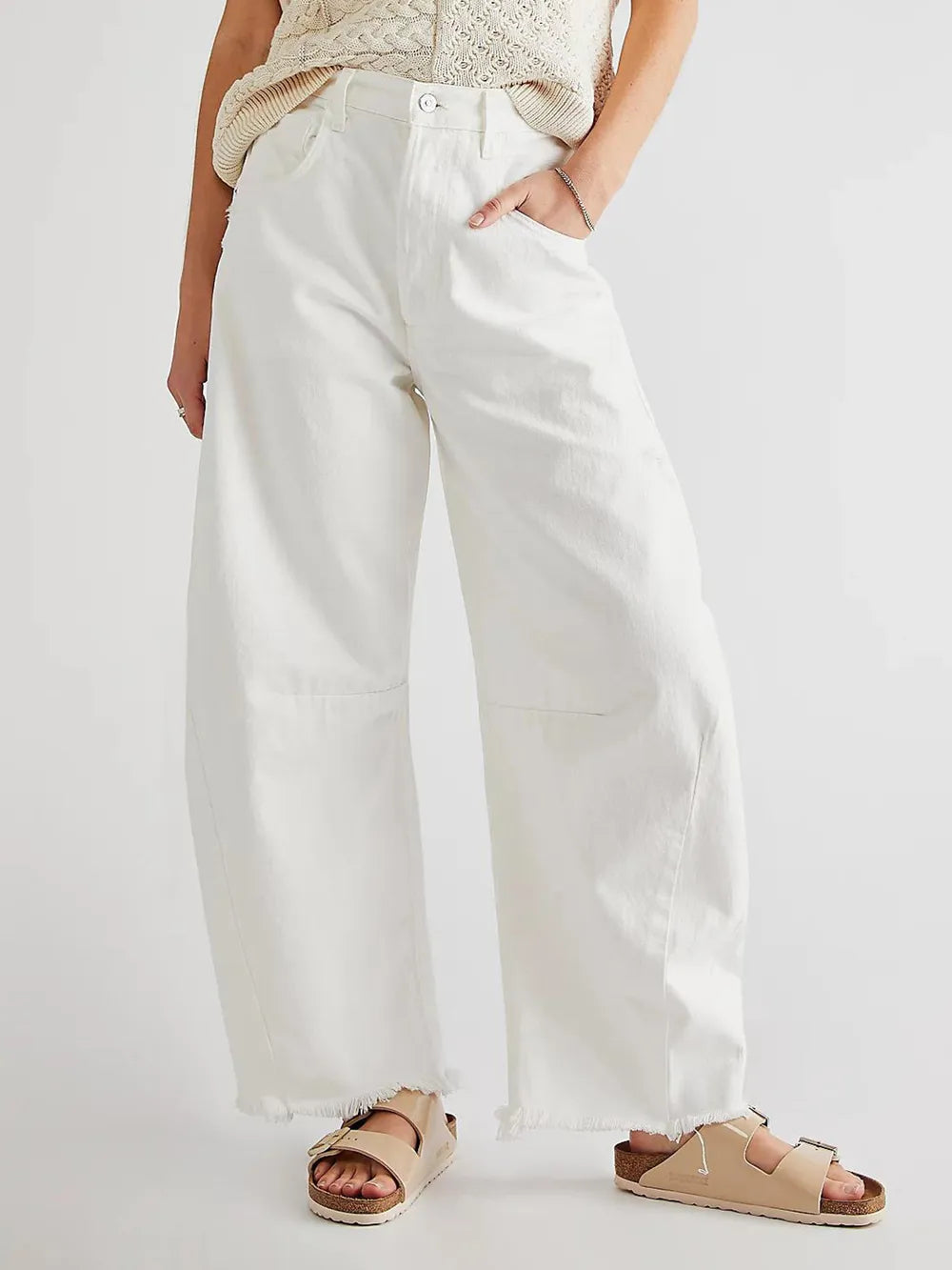 Raw Hem Wide Leg Jeans with Pockets - V.I.P Digital Presence
