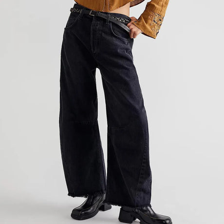 Raw Hem Wide Leg Jeans with Pockets - V.I.P Digital Presence