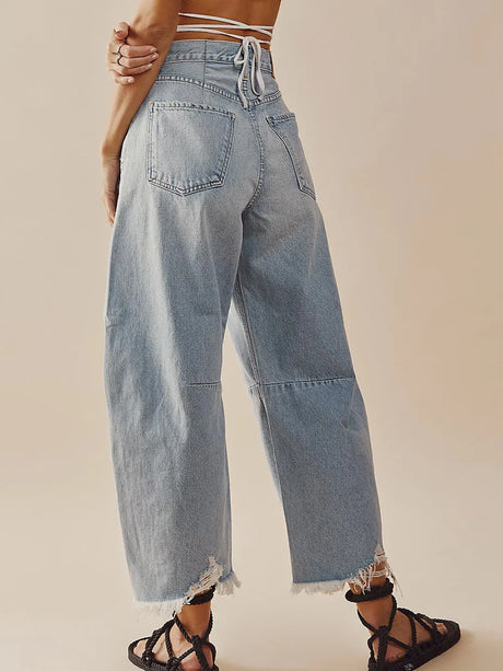Raw Hem Wide Leg Jeans with Pockets - V.I.P Digital Presence
