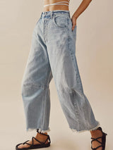 Raw Hem Wide Leg Jeans with Pockets - V.I.P Digital Presence