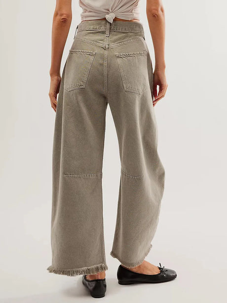 Raw Hem Wide Leg Jeans with Pockets - V.I.P Digital Presence