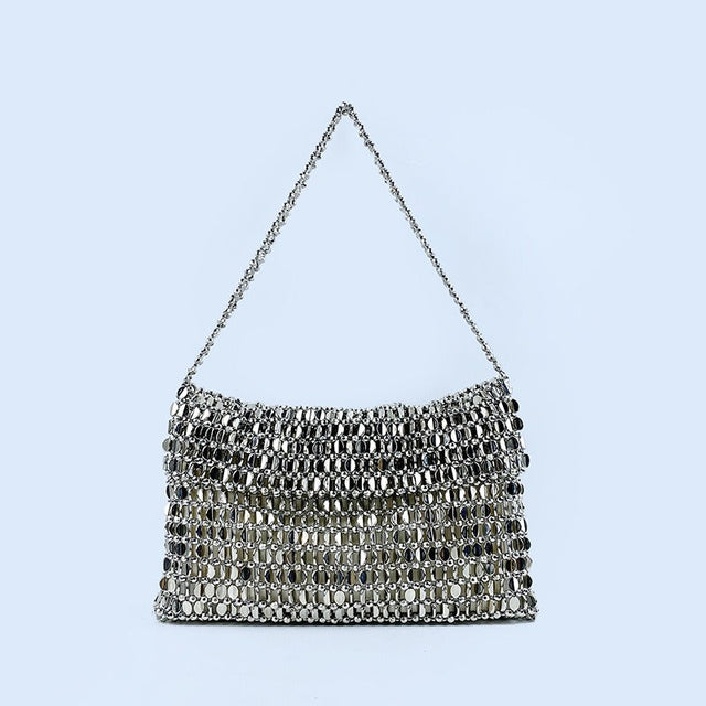 Retro metal sequin silver bag women's bag hand woven high-end feel handbag shoulder and armpit bag - V.I.P Digital Presence