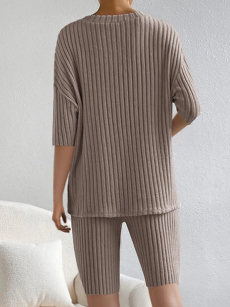 Ribbed V-Neck Top and Shorts Set - V.I.P Digital Presence