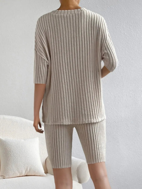 Ribbed V-Neck Top and Shorts Set - V.I.P Digital Presence