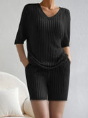 Ribbed V-Neck Top and Shorts Set - V.I.P Digital Presence