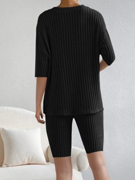 Ribbed V-Neck Top and Shorts Set - V.I.P Digital Presence