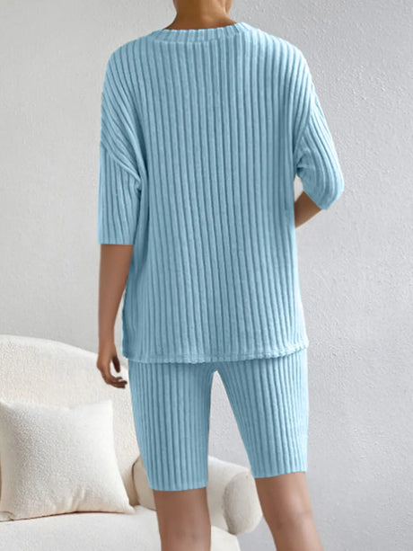 Ribbed V-Neck Top and Shorts Set - V.I.P Digital Presence