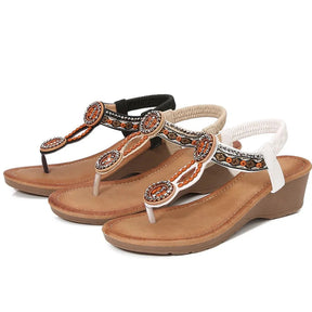 Rivet Decor Toe Post Wedge Sandals - V.I.P Digital Presence