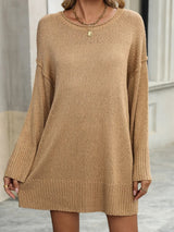 Round Neck Dropped Shoulder Sweater - V.I.P Digital Presence