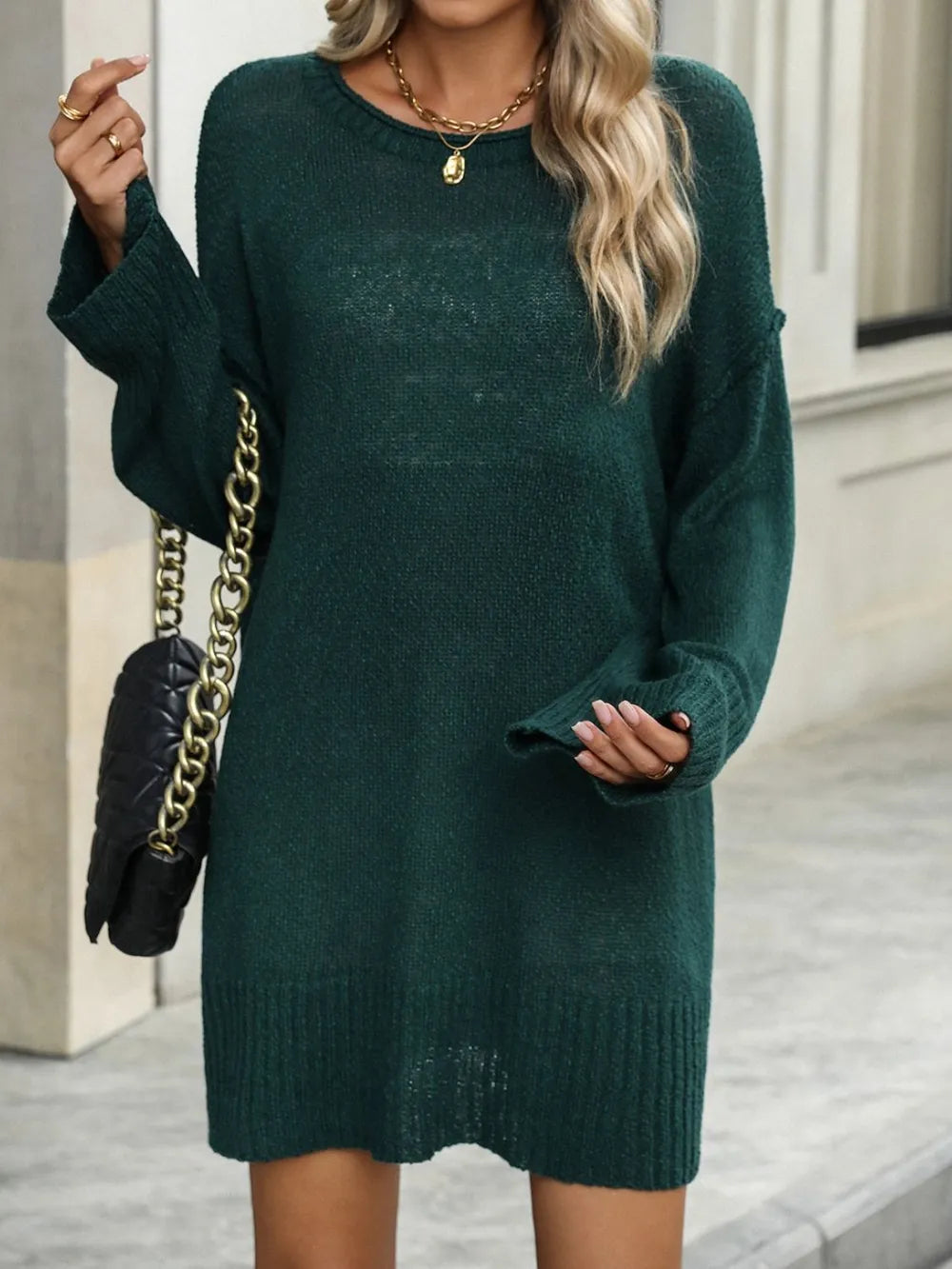 Round Neck Dropped Shoulder Sweater - V.I.P Digital Presence