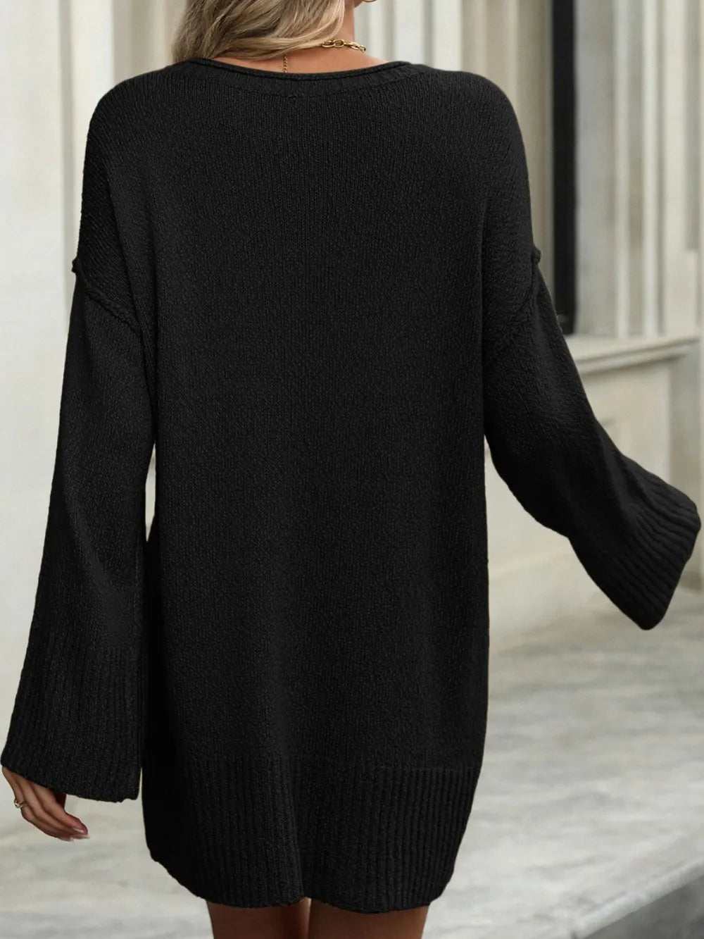 Round Neck Dropped Shoulder Sweater - V.I.P Digital Presence
