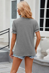 Round Neck Flounce Sleeve T-Shirt - V.I.P Digital Presence