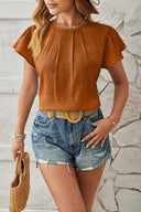 Round Neck Keyhole Cap Sleeve T-Shirt - V.I.P Digital Presence