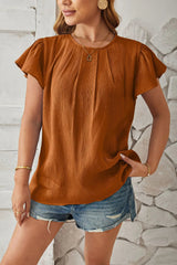 Round Neck Keyhole Cap Sleeve T-Shirt - V.I.P Digital Presence