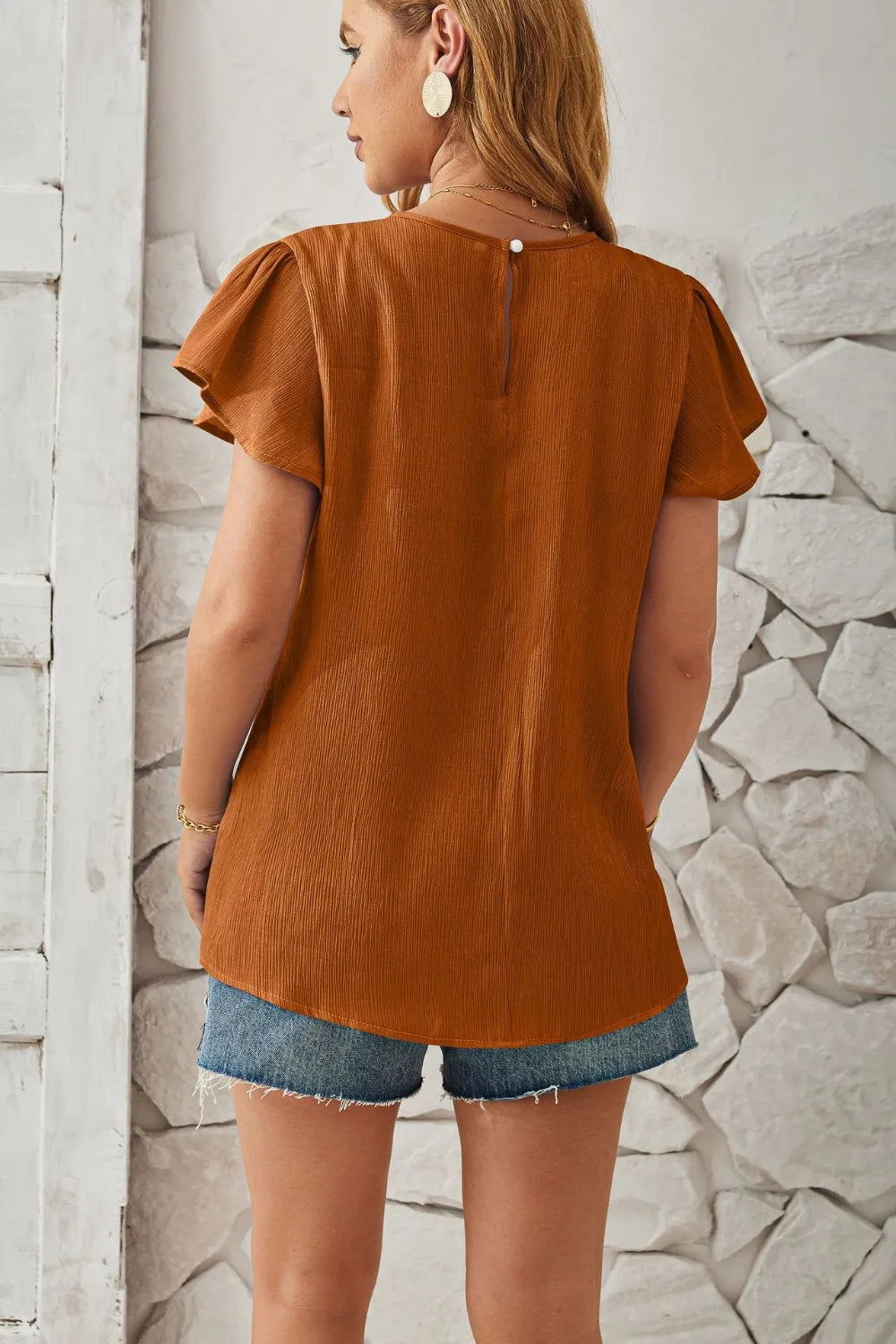 Round Neck Keyhole Cap Sleeve T-Shirt - V.I.P Digital Presence