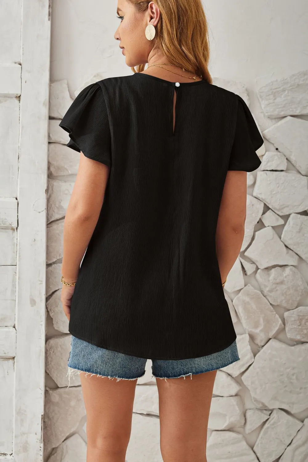 Round Neck Keyhole Cap Sleeve T-Shirt - V.I.P Digital Presence